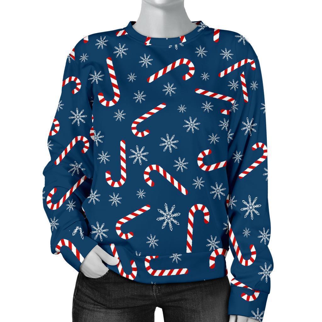 Snowflake Candy Cane Pattern Print Women’S Sweatshirt