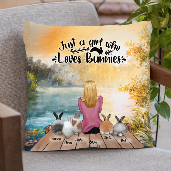 Custom Personalized Rabbit Mom Pillow Cover – Gifts For Rabbit Lovers With Upto 5 Rabbits – Just A Gril Who Loves Bunnies