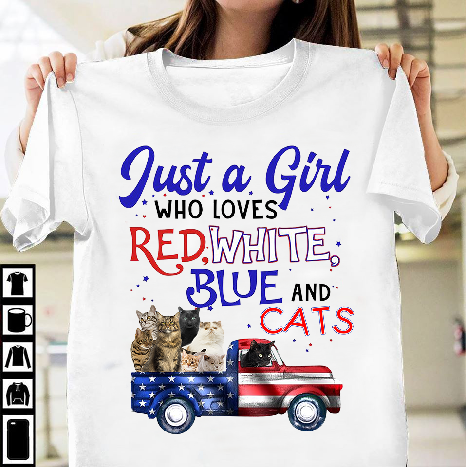 American Flag Just A Girl Who Loves Red White Blue And Cats Standard T-Shirt