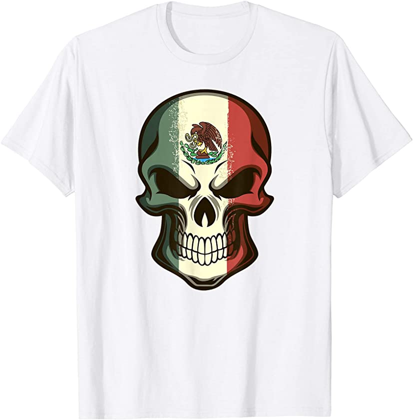 Awesome Mexico Shirts – Mexican Flag Skull Artwork T-Shirt