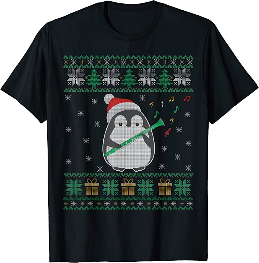 Clarinet Ugly Christmas Sweater Penguin Xmas Family Matching T-Shirt