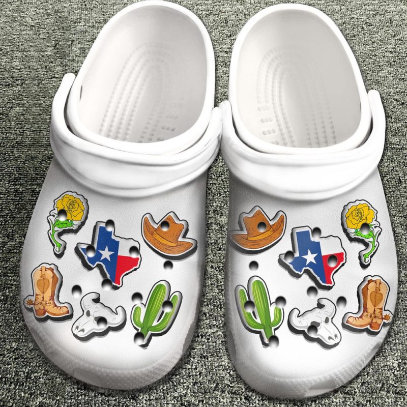 Texas With Symbols Gift For Fan Classic Water Rubber clog Shoes Comfy Footwear