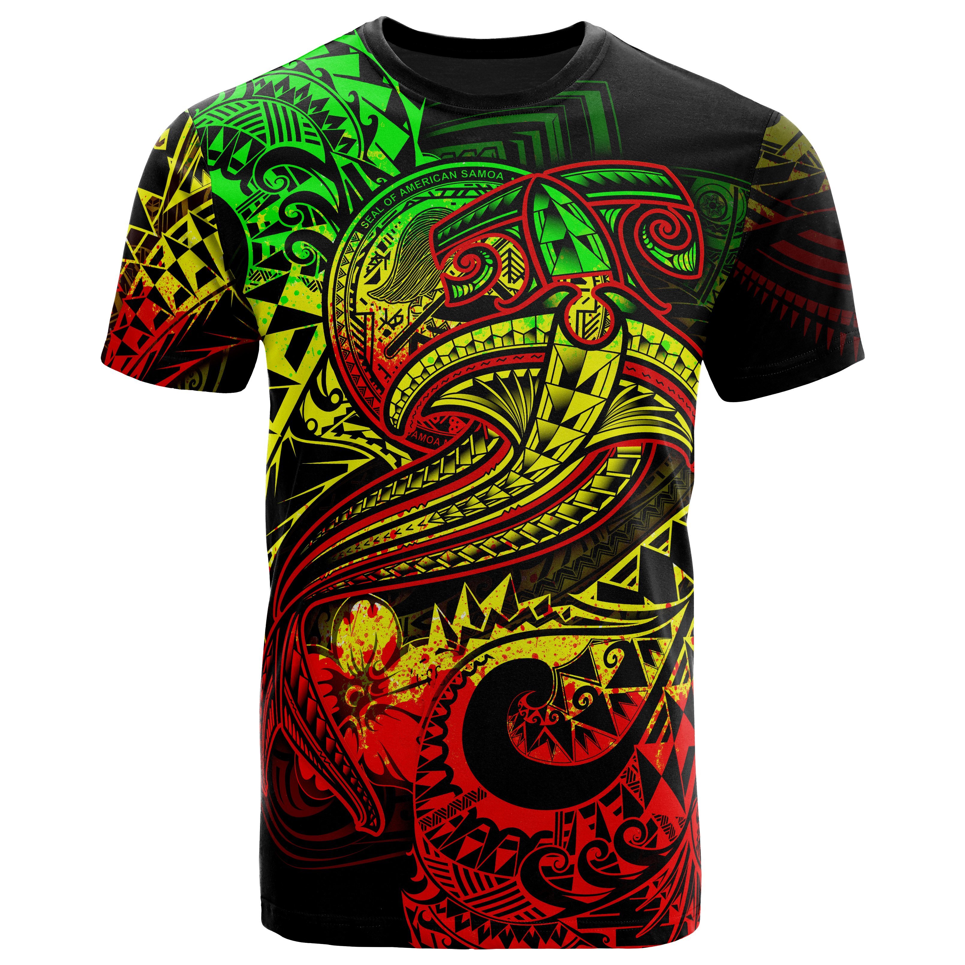 American Samoa T-shirt – Reggae Shark Polynesian Tattoo – BN18