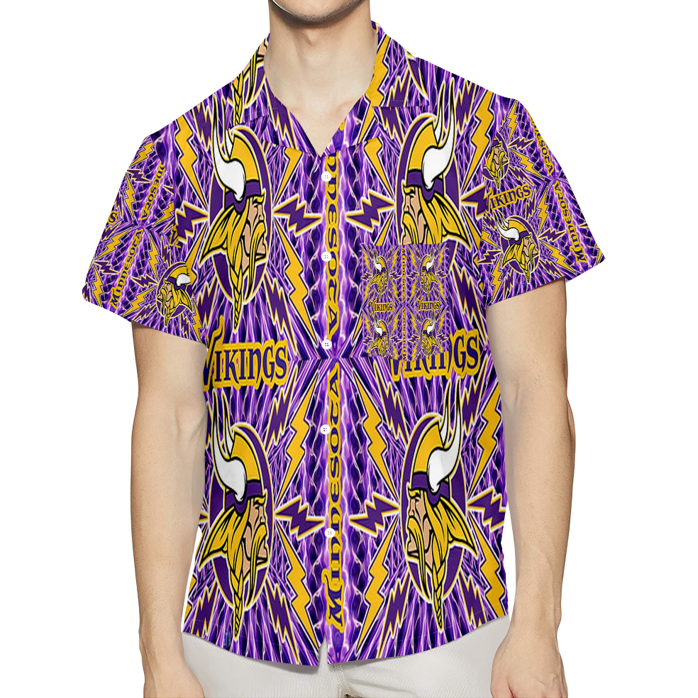 Minnesota Vikings Emblem V7 3D All Over Print Summer Beach Hawaiian Shirt With Pocket