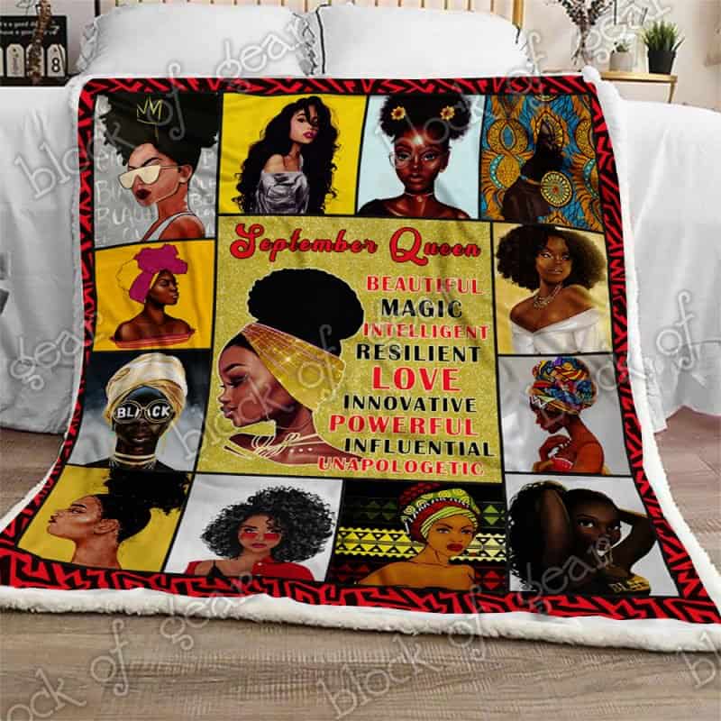 September Queen Melanin, African American Cozy Fleece Blanket, Sherpa Blanket