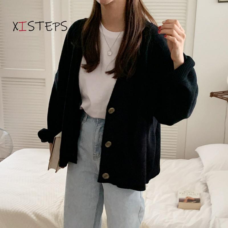 2021 Winter Autumn Loose Cadigans For Women Black Khaki Beige Female Sweater Coat Thickened Knitted Korean Fashion Oversize Tops alx