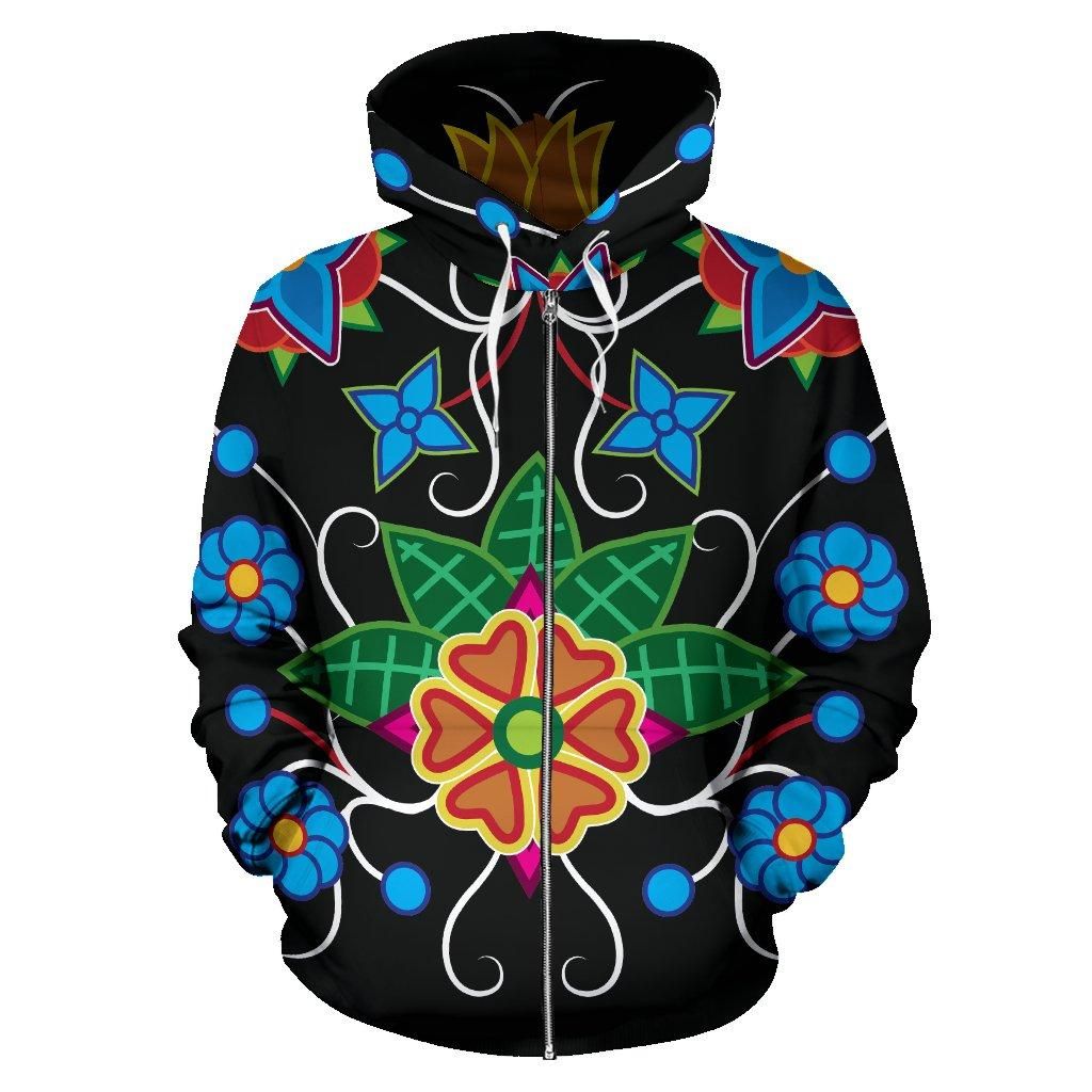 Floral Beadwork-02 Sokapi Zipper Hoodie