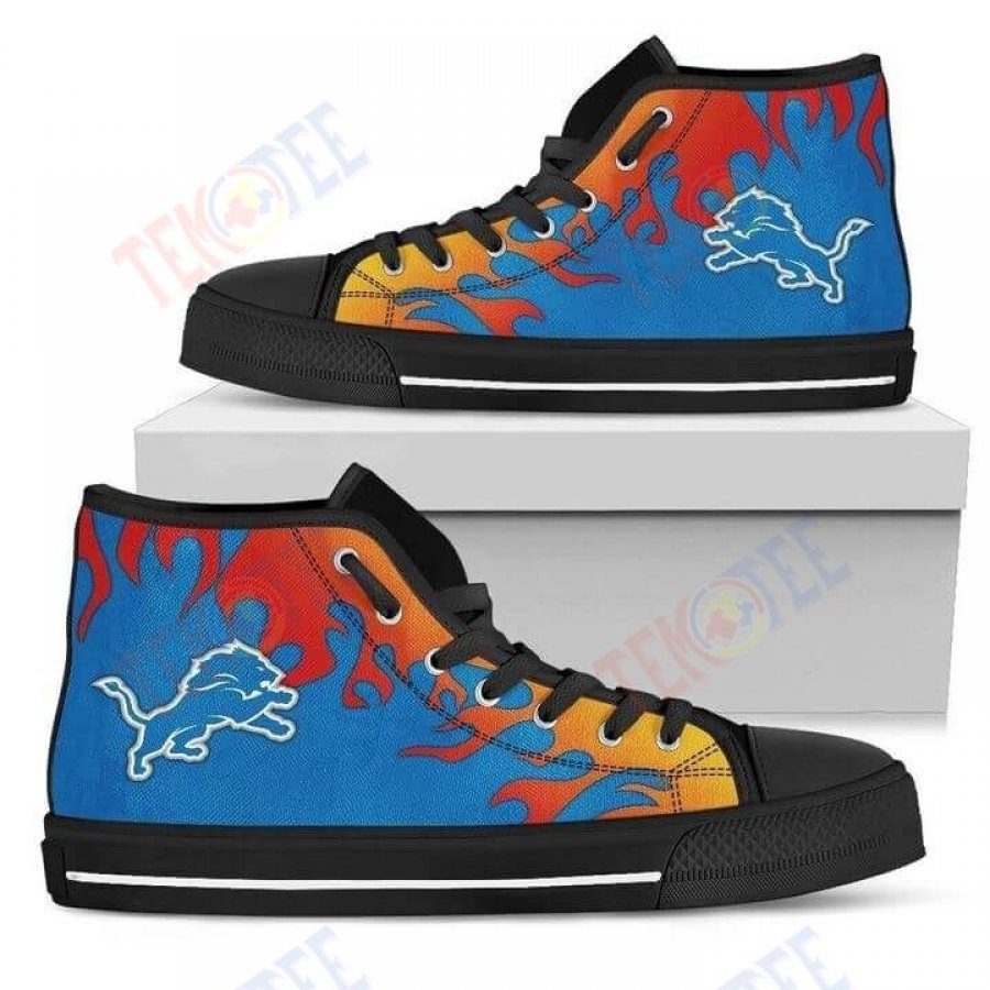 Mens Womens Fire Burning Fierce Strong Logo Detroit Lions High Top Shoes TMT178