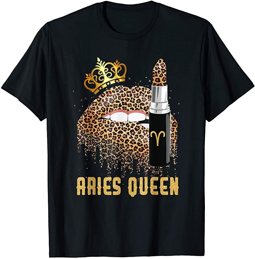 Aries Queen Leopard Lips Shirt Aries For Women Girl Kids T-Shirt