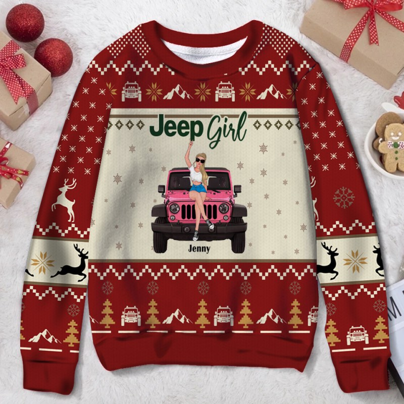 Jeep Girl The Best Women Drive Jeeps Personalized Ugly Christmas Sweater, Gift For Off-Road Car/ Jeep Lover