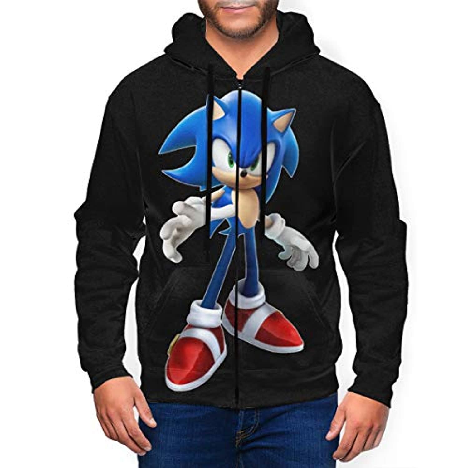 Cartoon Games Sonic Hoodie – Sonic the Hedgehog Black 3D Print Zip Up Hooded Sweatshirt