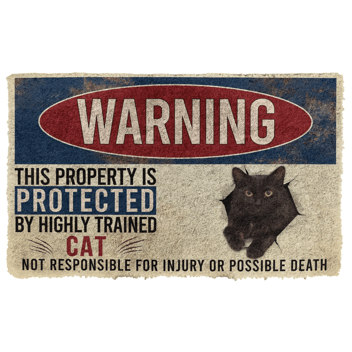 Waybackapparel Warning This Property Protected By Black Cat Custom 3D Doormat