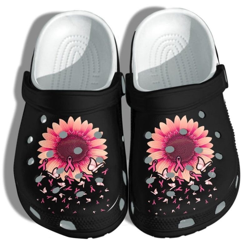 Sunflower Breast Cancer Awareness Merch Shoes Clogs – Butterfly Pink Cancer Beach Shoes Clogs Support Women