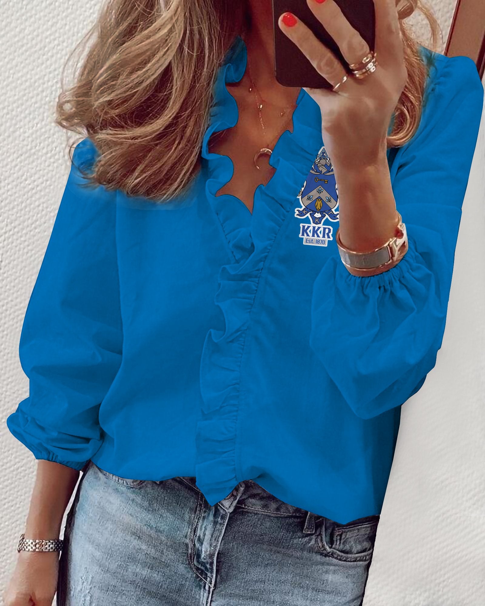 Kappa Kappa Gamma V-Neck Long Sleeve Lace Shirt 01