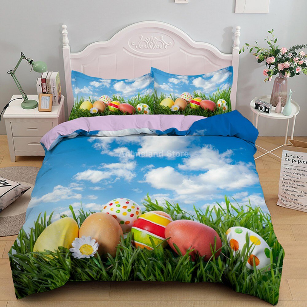 3D Happy Easter Day Print Rabbit Egg Bedding Set Custom Queen King Size Duvet Cover Set Bedspread