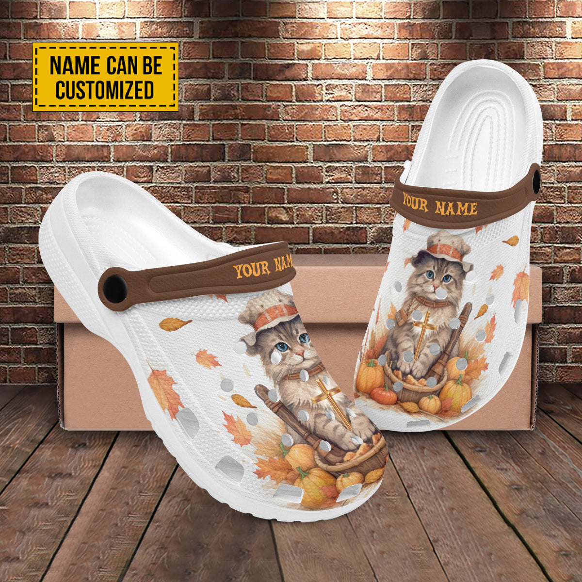 Cat With Pumpkin And Cross Customized Crocs Crocband Clogs Shoes Comfortable For Men Women and Kids Gift For Jesus Lovers Cat Lovers