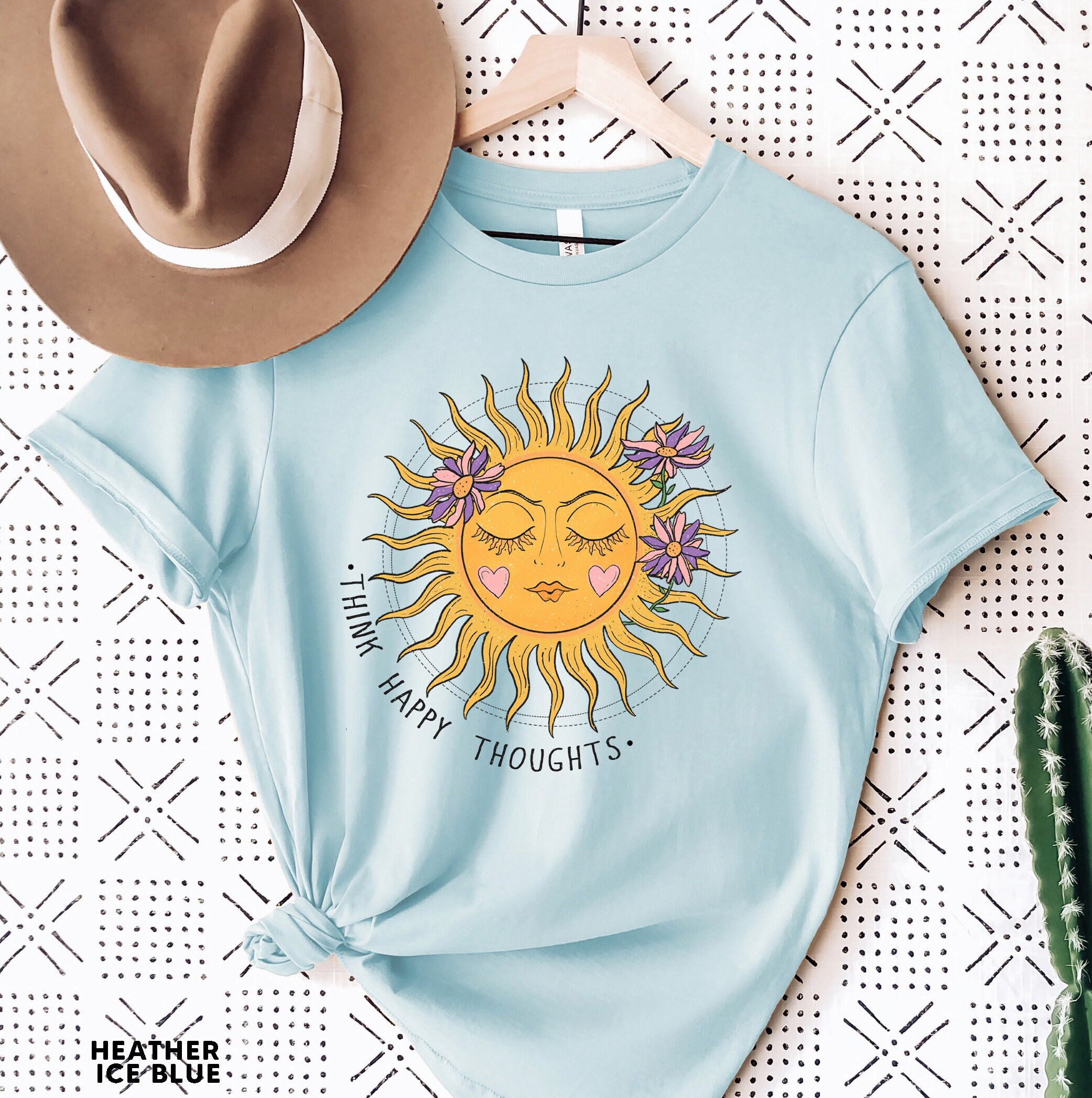 Think Happy Thoughts, Sunflower Tee, Wildflower Tshirt, Wild Flowers Shirt, Floral Tshirt, Gift for Women, Ladies Shirts, Best Friend Gift