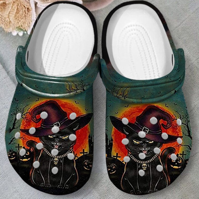 Angry Black Cat At Night Shoes Clogs Halloween Gifts For Men Women