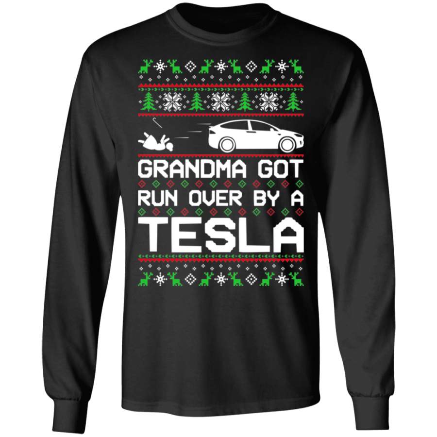 Tesla Model X Ugly Christmas Grandma Got Run Over Long Sleeve T-Shirt