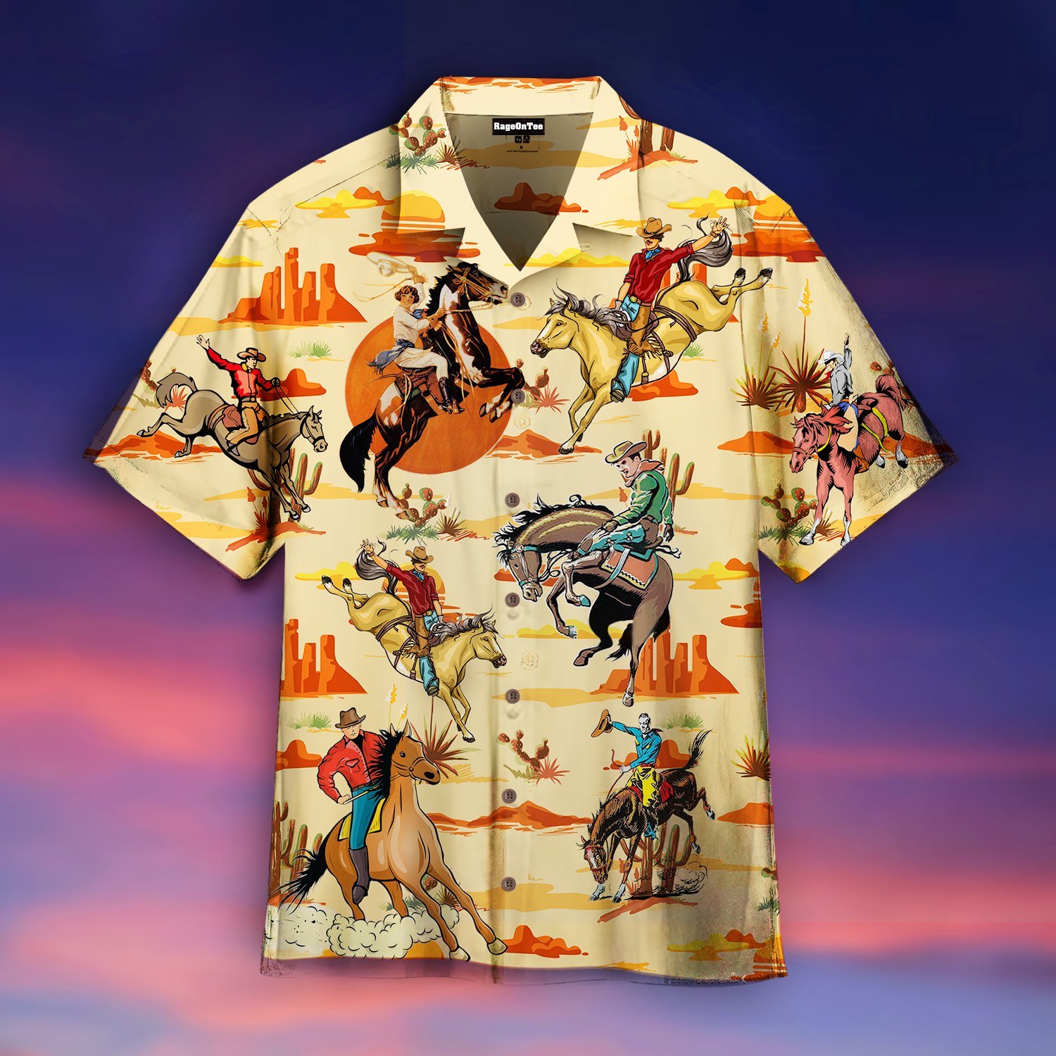 Vintage Cowboy Riding Horse Hawaii Shirt Ha63449