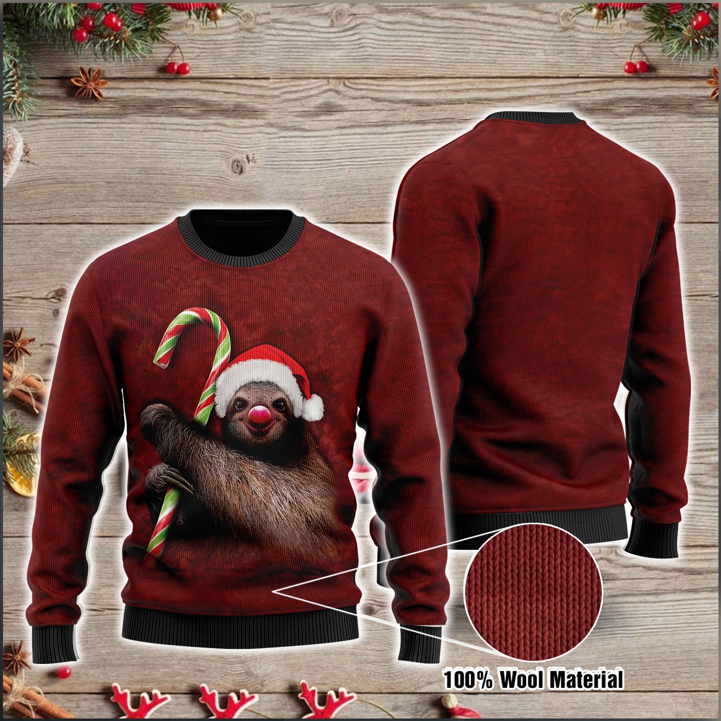 Sloth – Candy Cane Christmas Wool Sweater / NQHBDB291020