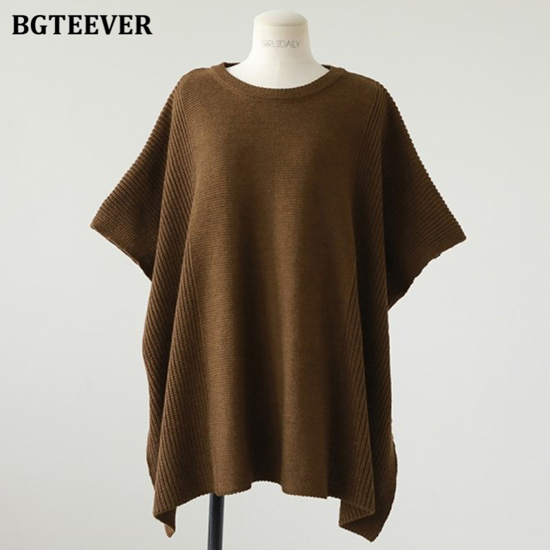 BGTEEVER Casual O-neck Oversized Women Sweater Pullovers 2021 Autumn Knitting Tops Batwing Sleeve Side Split Women Vest alx