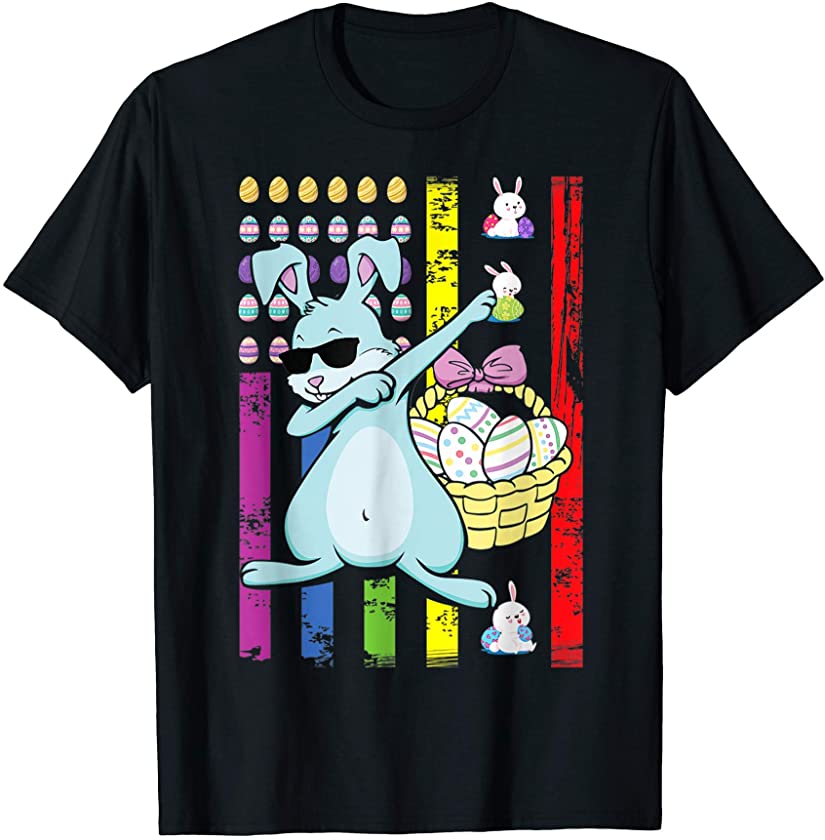 Dabbing Rabbit Easter Day Vintage American Flag T-Shirt