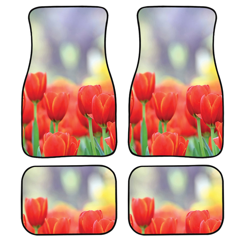 Red Tulip Print Front And Back Car Floor Mats, Front Car Mat