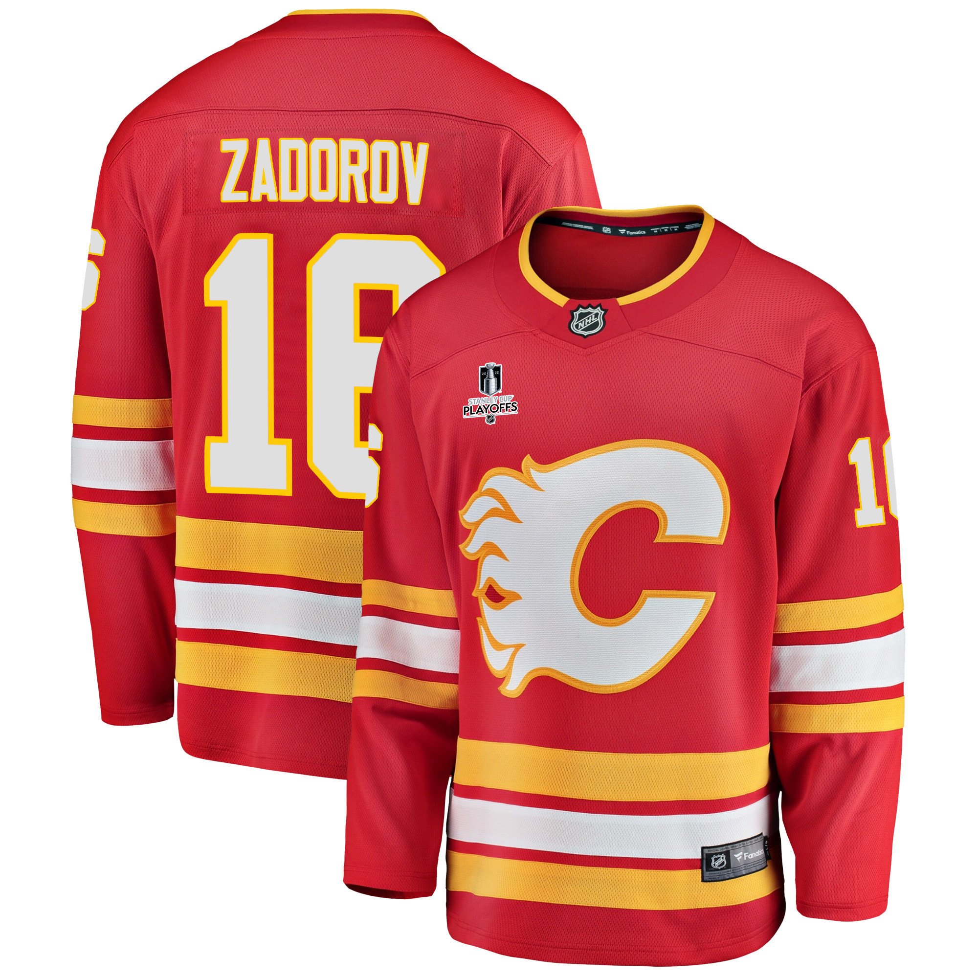 Calgary Flames Nikita Zadorov 16 Home 2022 Stanley Cup Playoffs Breakaway Men Jersey – Red