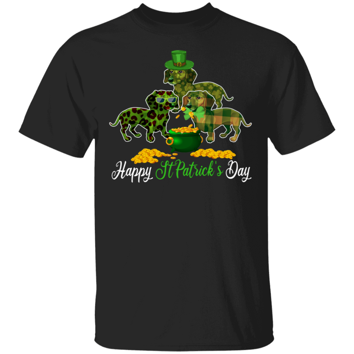 St Patrick’S Day Dog Shirt Happy St Patrick’S Day Funny St Patrick’S Day Dachshund Dog Green Leopard Plaid Gifts T-Shirt