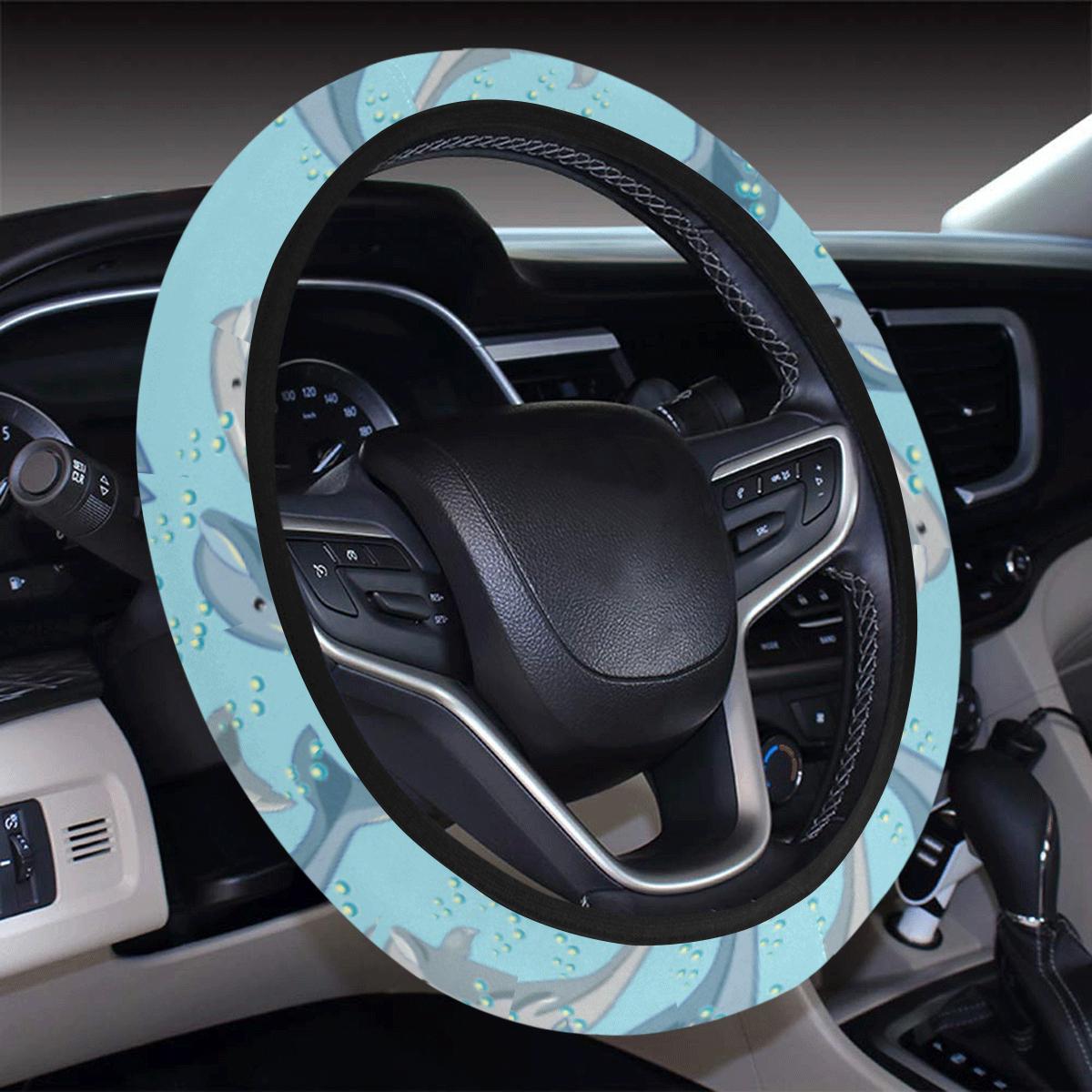 Dolphin Print Pattern Steering Wheel Cover With Elastic Edge