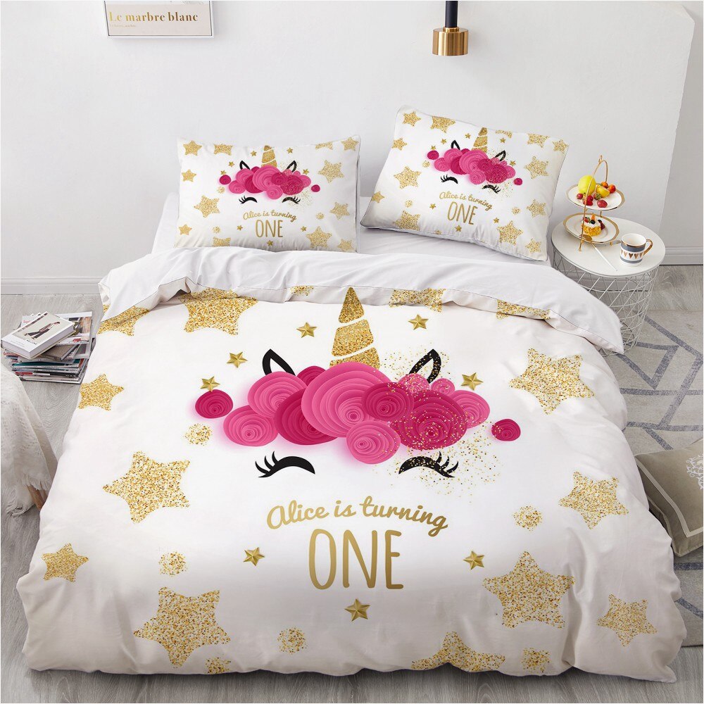 3D Cartoon Bedding Queen King Size Unicorn Duvet Cover Luxury Children Bedroom Set Single Twin Full Double Kids Girls