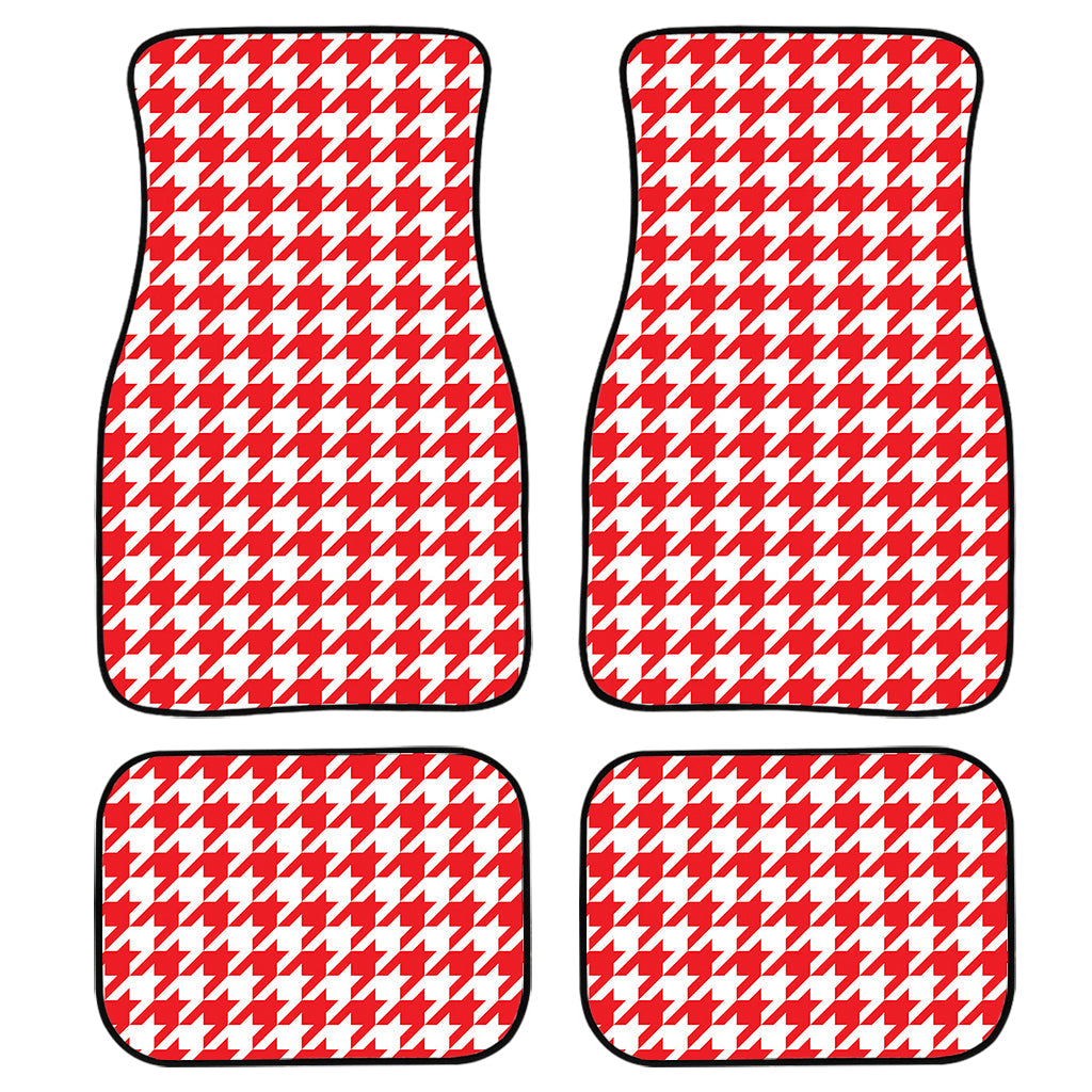 Red And White Houndstooth Pattern Print Front And Back Car Floor Mats, Front Car Mat