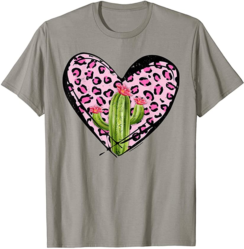 Tu Love Leopard Heart Cactus Plant Gift Valentines Day T-Shirt