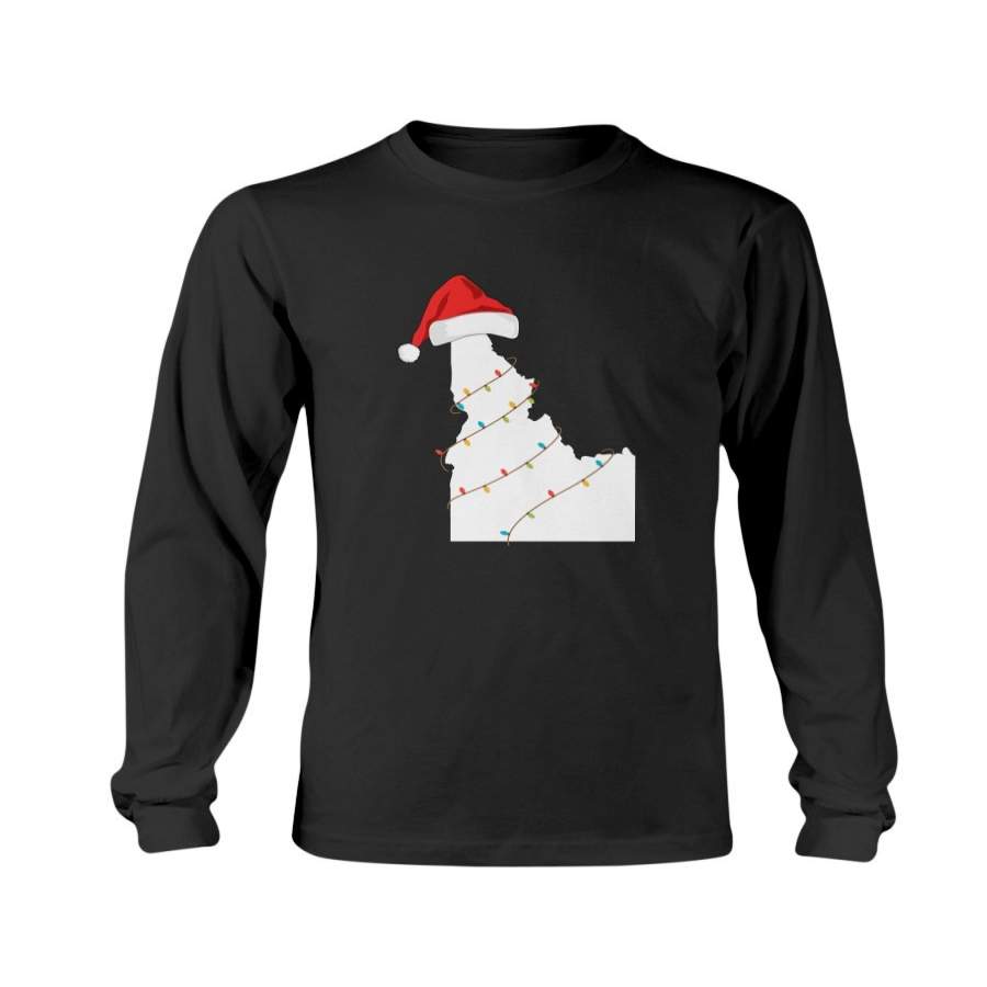 Idaho Map Christmas With Santa Hat Xmas Lights Sweatshirt & Hoodie