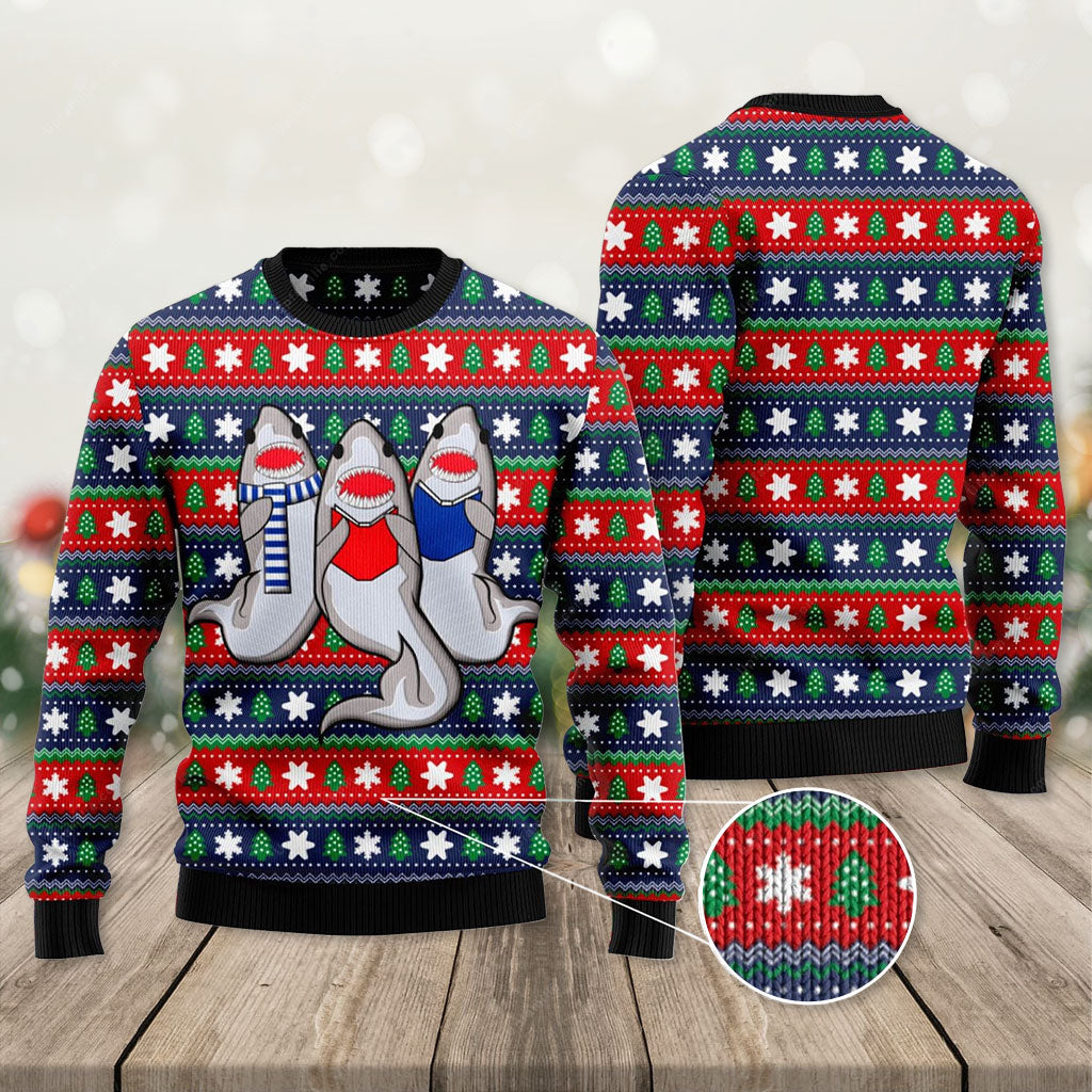 Shark Ugly Christmas Sweater, Carolling Sharks Ugly Christmas Sweater 3D, Presents For Christmas