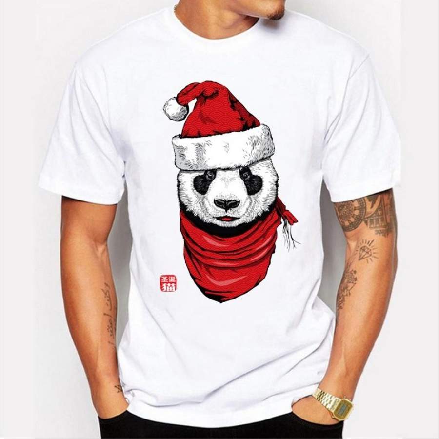 Summer Fashion New High-Quality 3D Christmas Panda Pattern Printed Short-Sleeved Round Neck White Men’S T-Shirt