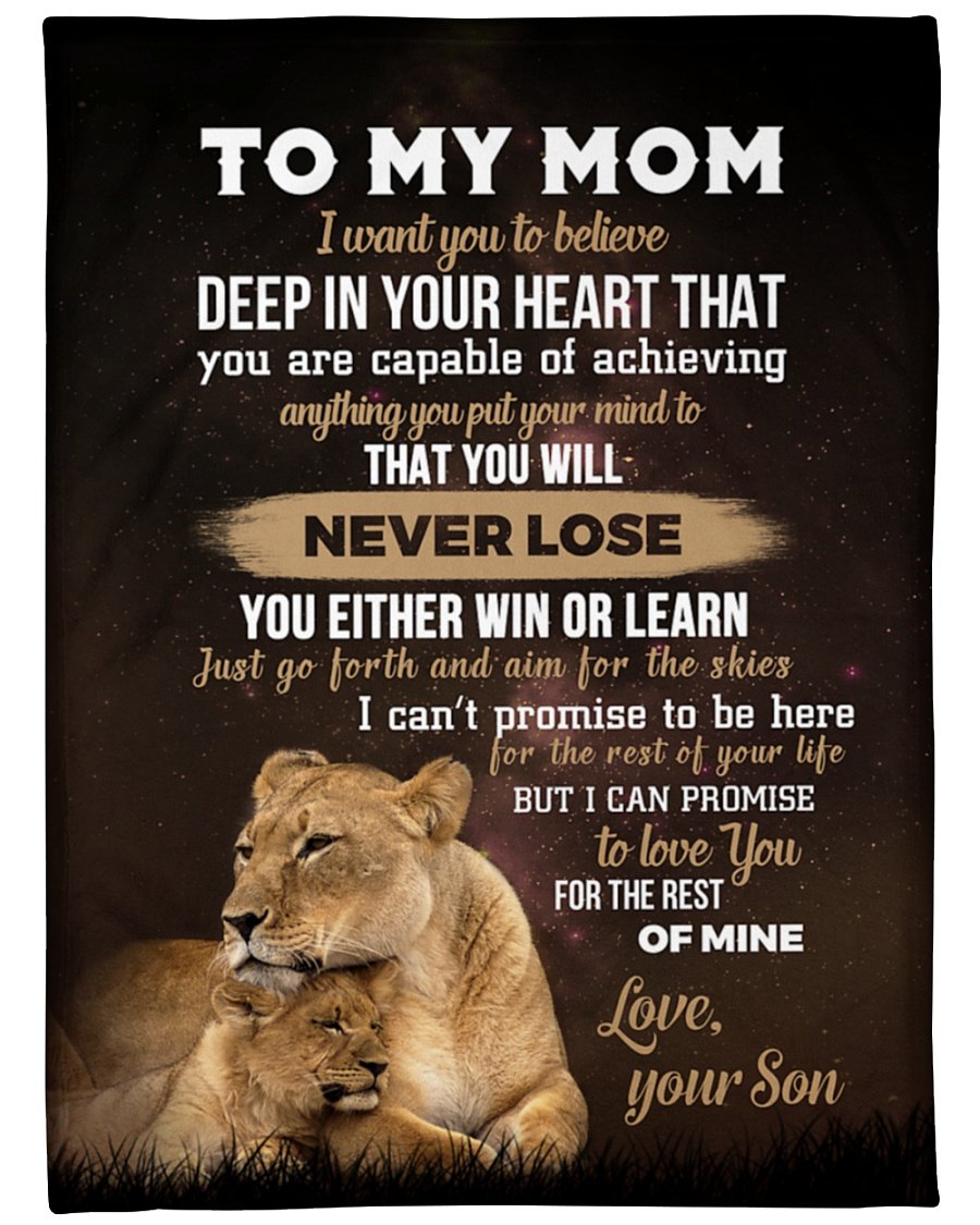 You Either Win Or Learn Lion Fleece Blanket – Quilt Blanket, Meaningful Mother’s Day Gift, Mother’s Day Gift From Son To Mom, Home Decor Bedding Couch Sofa Soft and Comfy Cozy