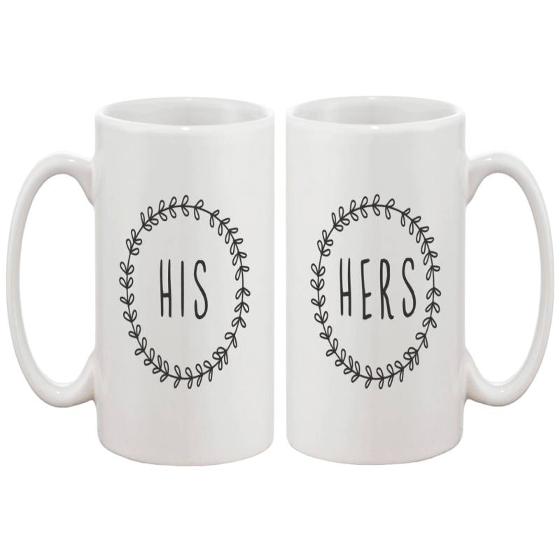 Wreath Stamp Style His and Hers Couple Matching Coffee Mug for Cute Couples