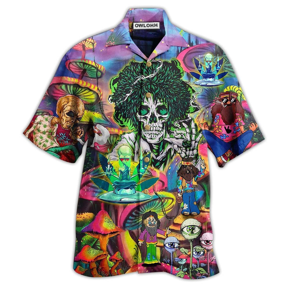 Hippie Skull Alien Mix Color Hawaii Shirt Ha46716