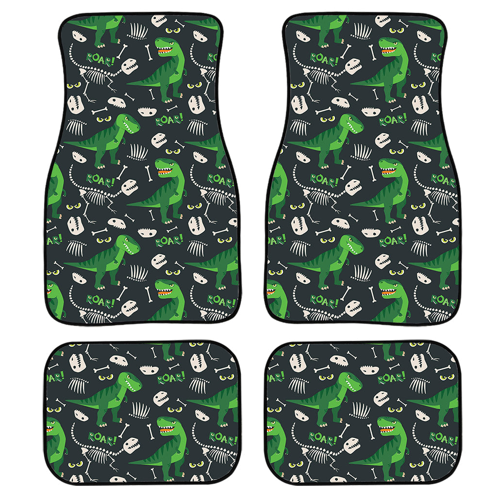 T-Rex And Dino Fossil Pattern Print Front And Back Car Floor Mats, Front Car Mat