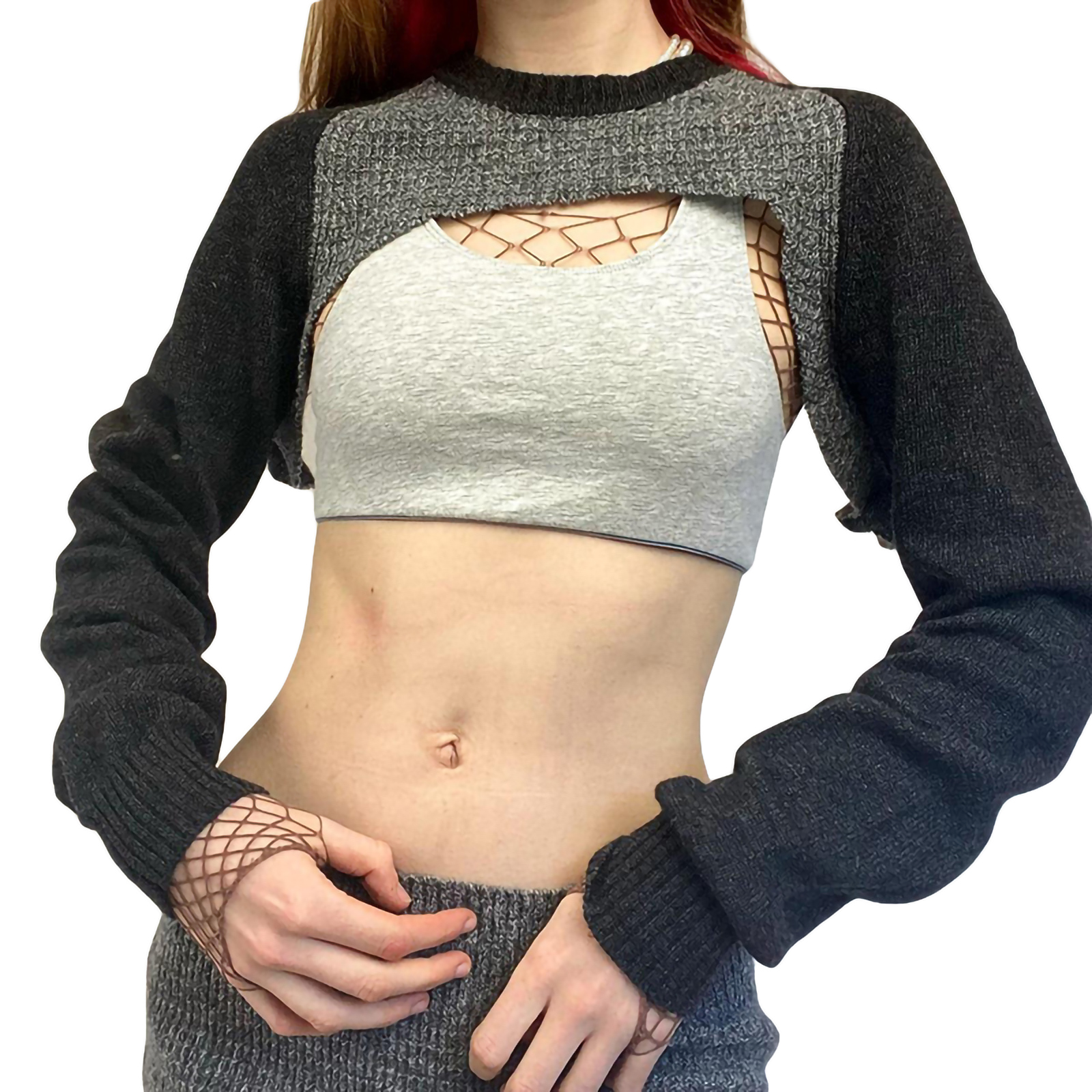 Women Y2k Long Sleeve Knit Crop Top Casual Color Block Crochet Square Neck Cropped Sweater Knitwear alx