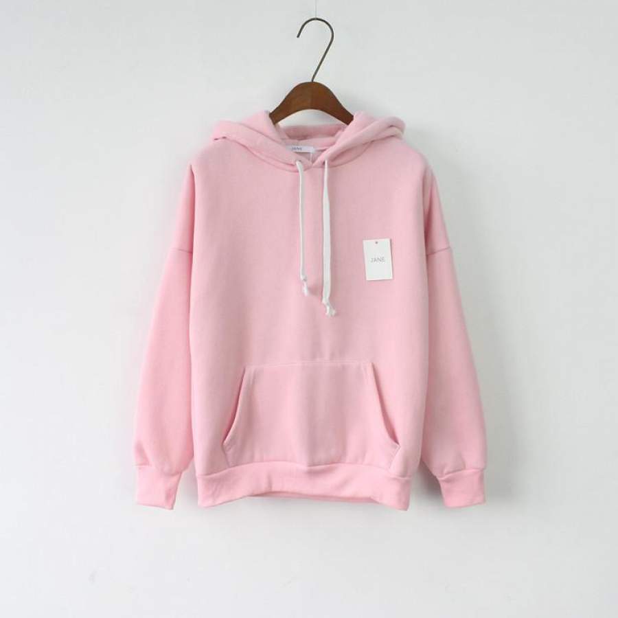 Women’s Long Sleeve Pink Casual Harajuku Winter Hooded Sweatshirt Pocket Design Pullover Hoodie