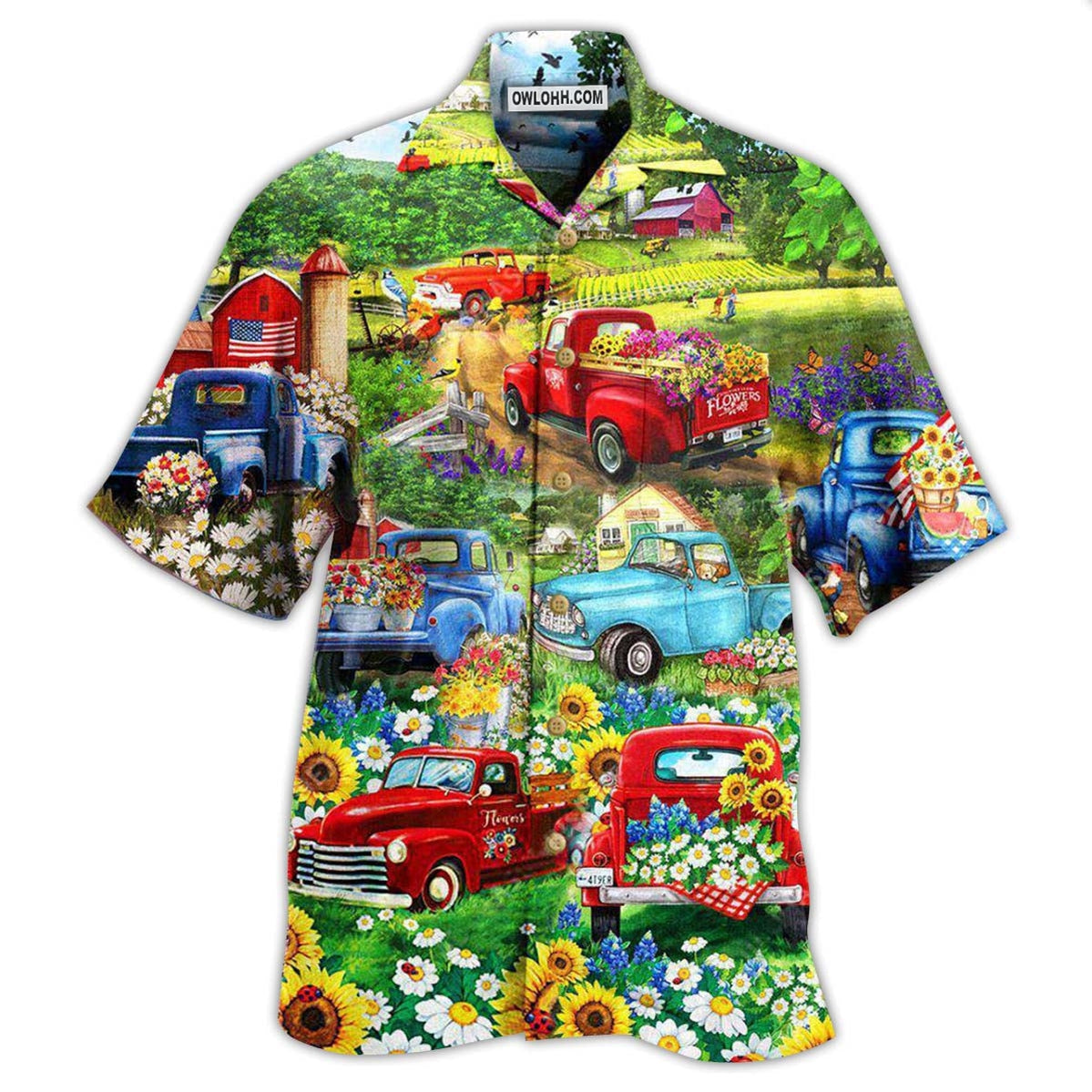 Truck Flower Pickup In The Flower Field – Hawaiian Shirt  – Owl Ohh