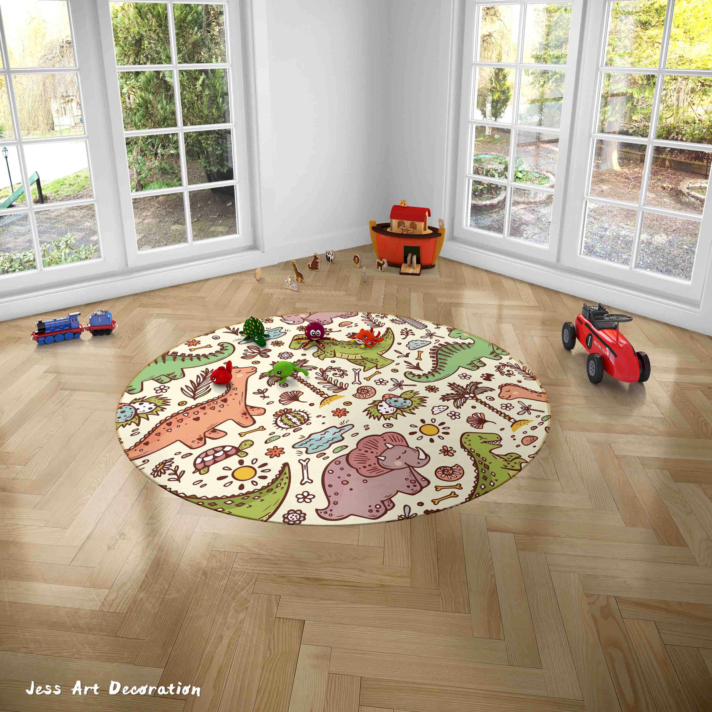 3D Cartoon Animal Color Dinosaur Kids Non-Slip Round Rug Mat 150