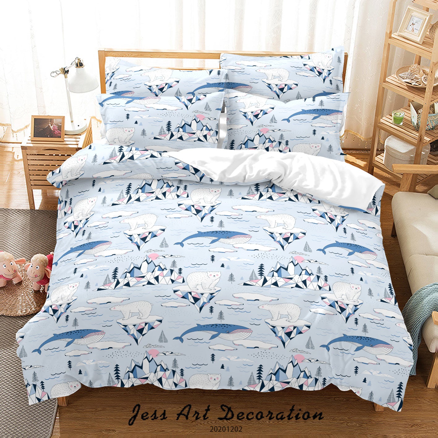 3D Hand Drawn Cartoon Colorful Glass Mountain Fish Dolphin Pattern Quilt Cover Set Bedding Set Duvet Cover Pillowcases Lxl