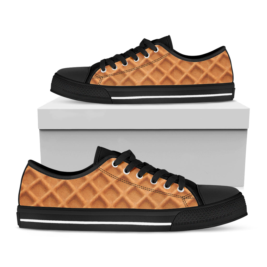 Waffle Pattern Print Black Low Top Shoes