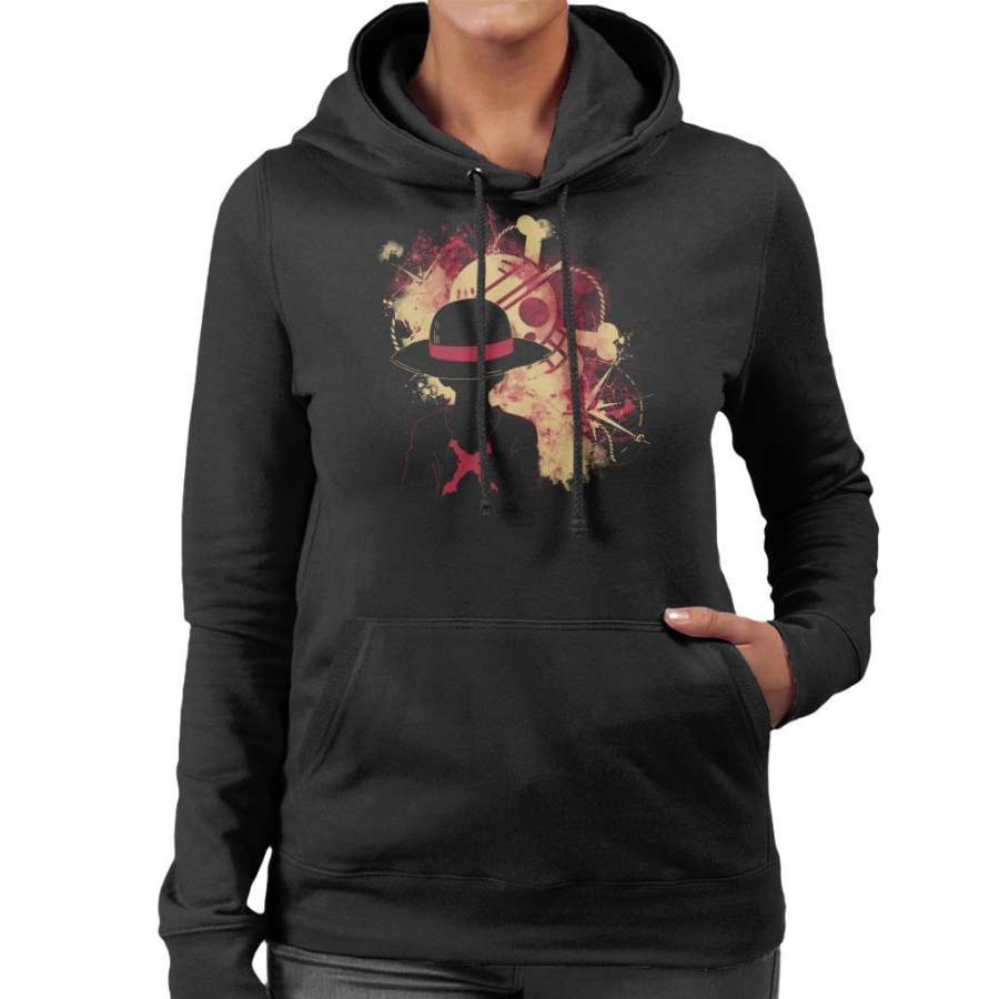 One Piece Straw Hat Skull Silhouette Women’s Hooded Sweatshirt