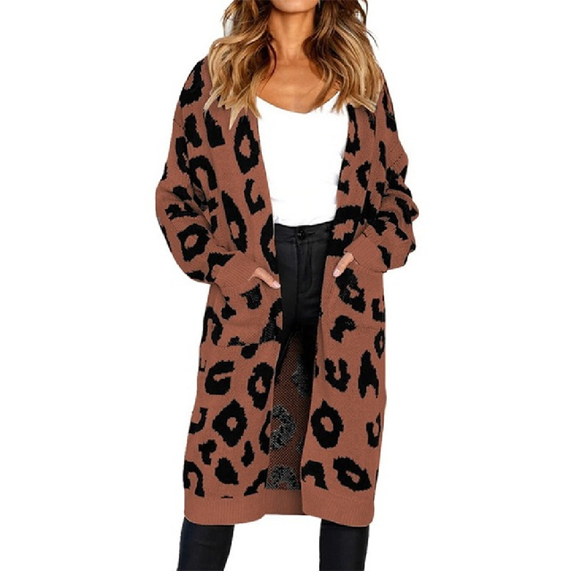 Women Vintage Leopard Print Long Cardigan Elegant Harajuku Knitting Sweater Jackets Autumn Winter Oversized Coat Knittwear 2022 alx