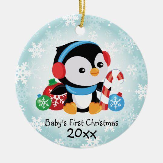 Personalized Ornament Baby’S First Christmas Penguin Customized Circle Ornament